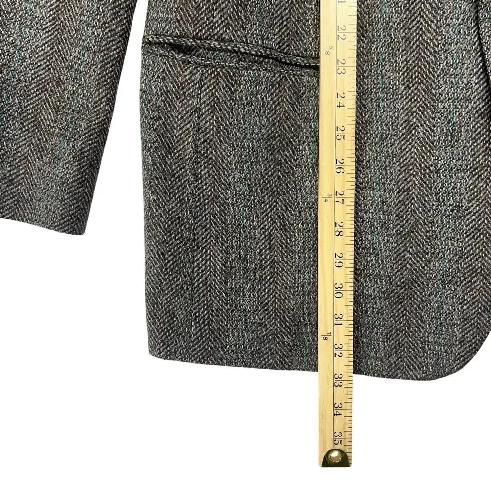 Vintage 90s Haggar Blazer Mens 46R Gray Herringbone USA Wool Tweed Sport Coat
